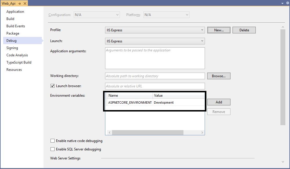 Environment varaible in project properties
